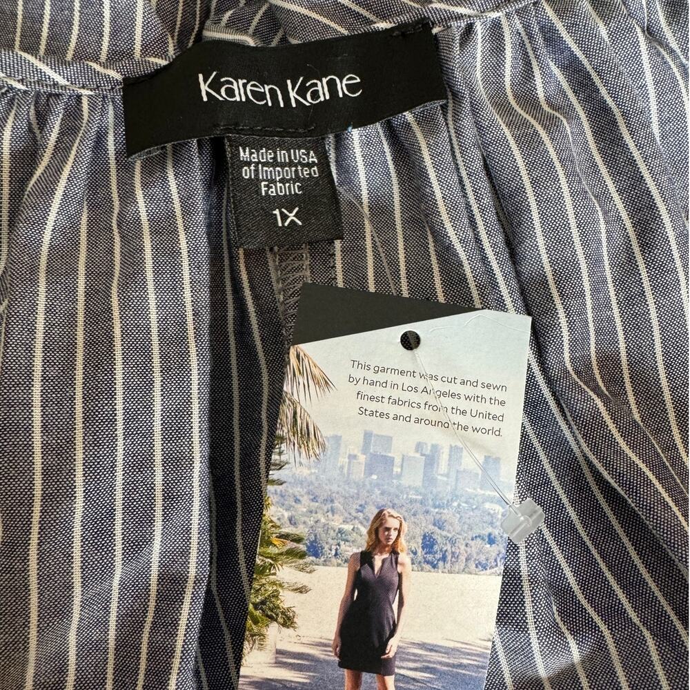 NWT Karen Kane Plus 1X Blue & White Stripe Lace Cuff Bell Sleeve Top - Picture 2 of 10